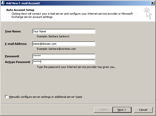 Add New E-Mail Account